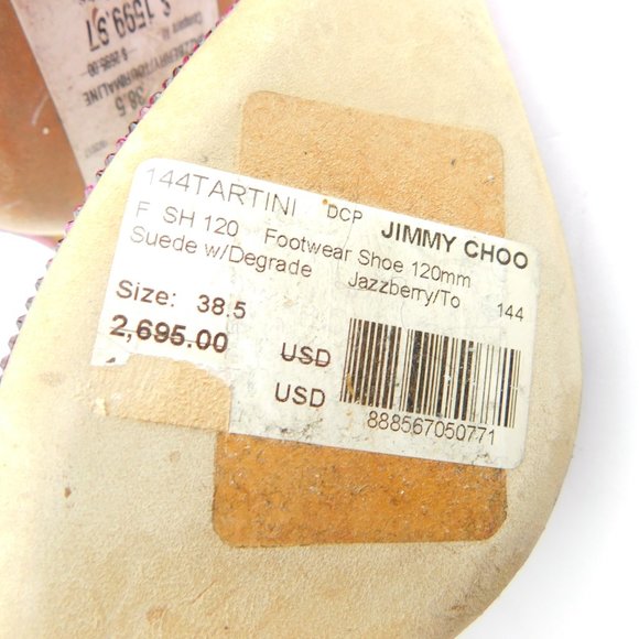 JIMMY CHOO Jazzberry Fuchsia Purple Sparkle Crystal Encrusted Heel Pumps 38.5 - Picture 10 of 12